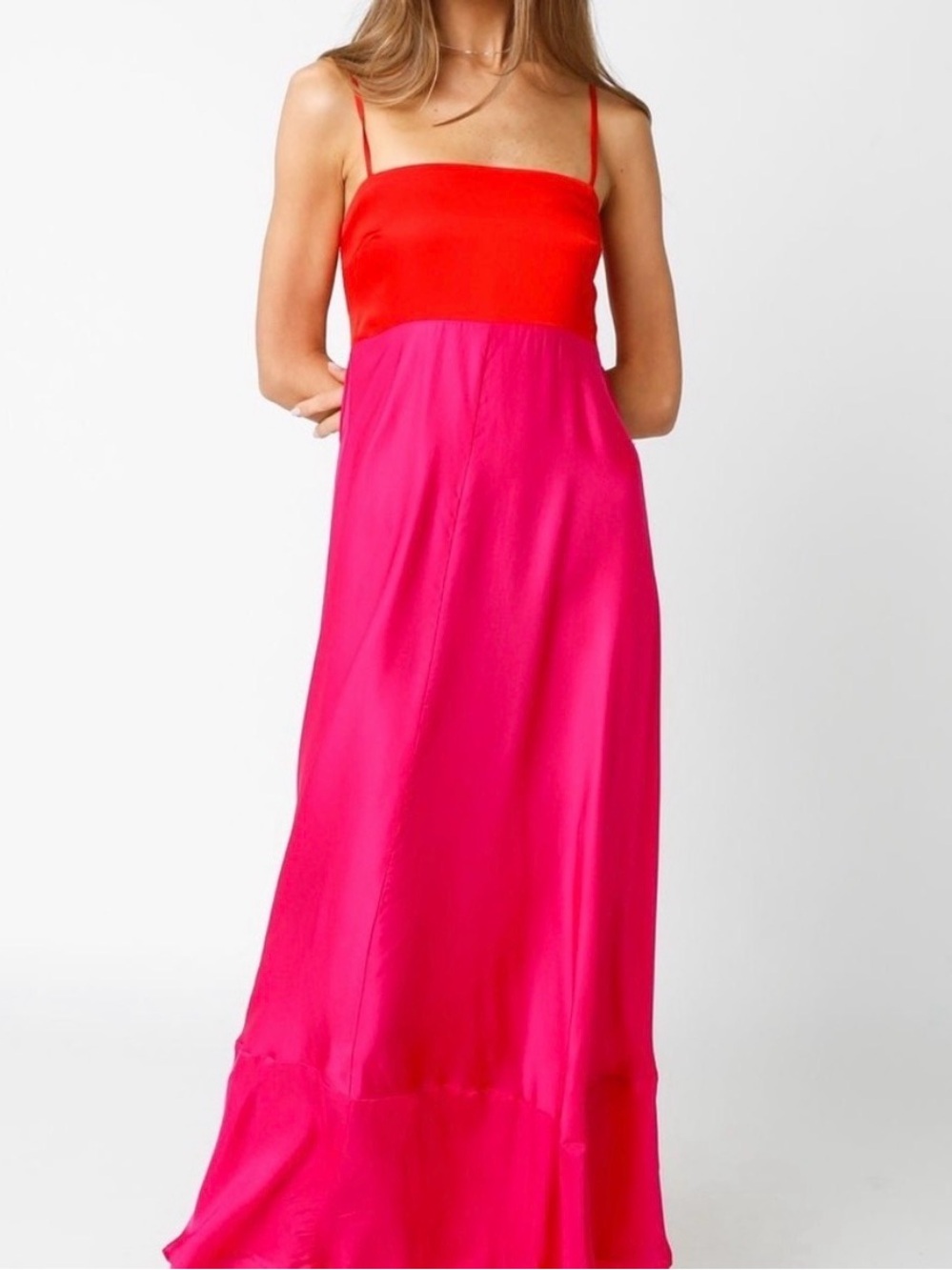 Olivaceous Lana Hot Pink and Red Color Block Maxi Dress Size M
